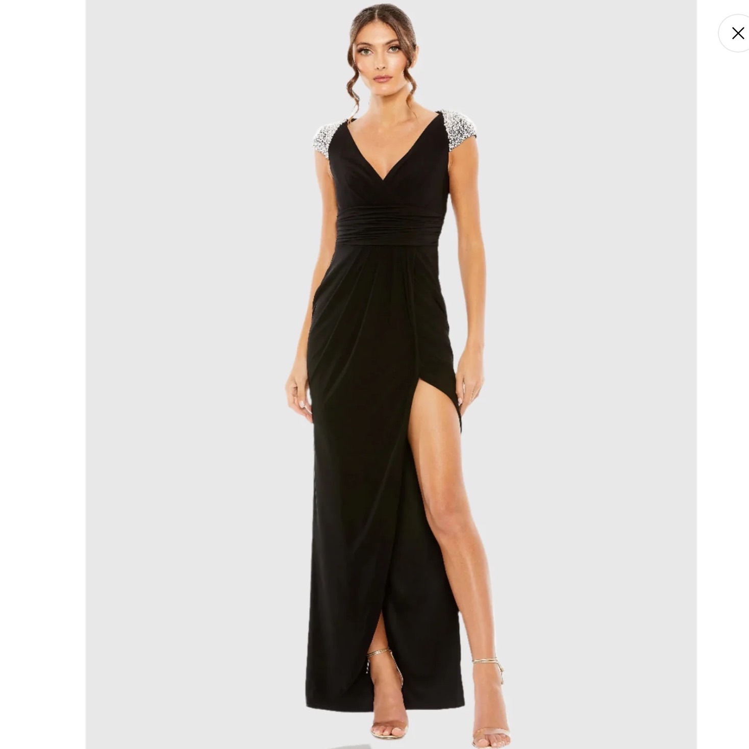 Mac Duggal Embellished Cap Sleeve Faux Wrap Slit Gown Black Size 14 New W/ Tags